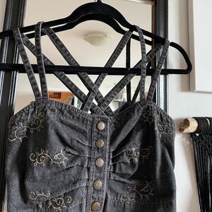 SOLD / Unique Embroidered Button Front Denim Tank Top Small